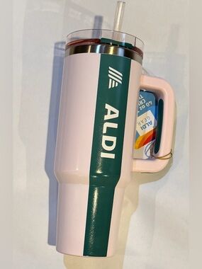 Aldi Gear Tumbler 40 Ounce Thirst Quencher Pink Green Logo Limited Edition NWT